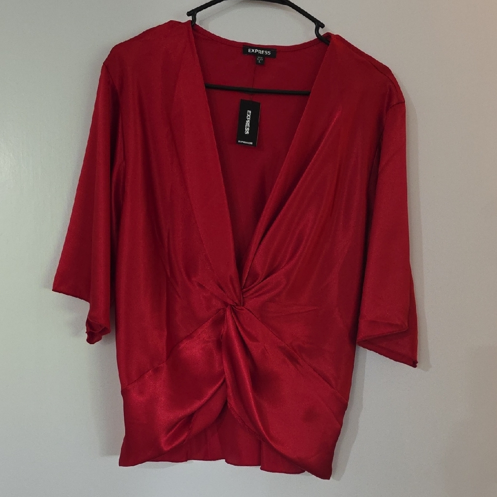 NWT Express Bold Red Satin Look Twist Blouse